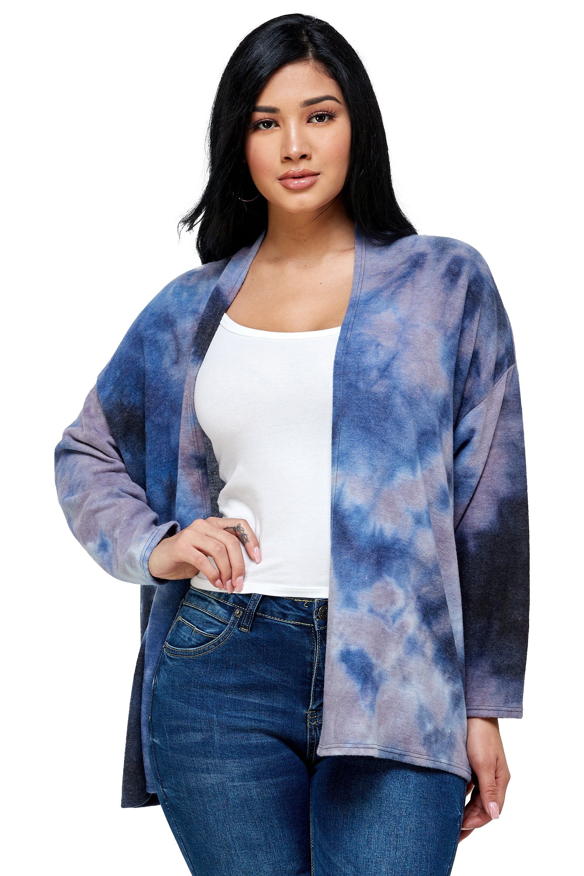 Brushed Knit Tie Dye Over Size Cardigan