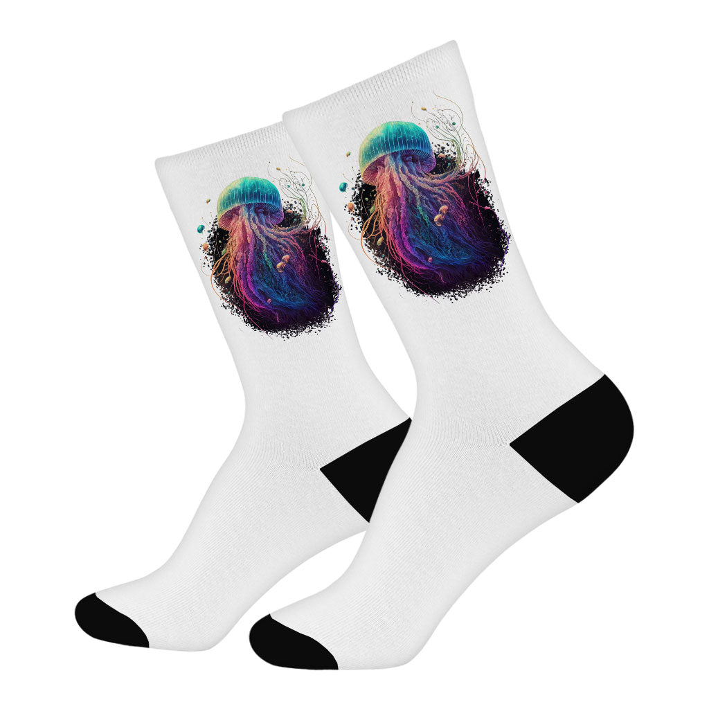 Jellyfish Socks - Rainbow Novelty Socks - Illustration Crew Socks