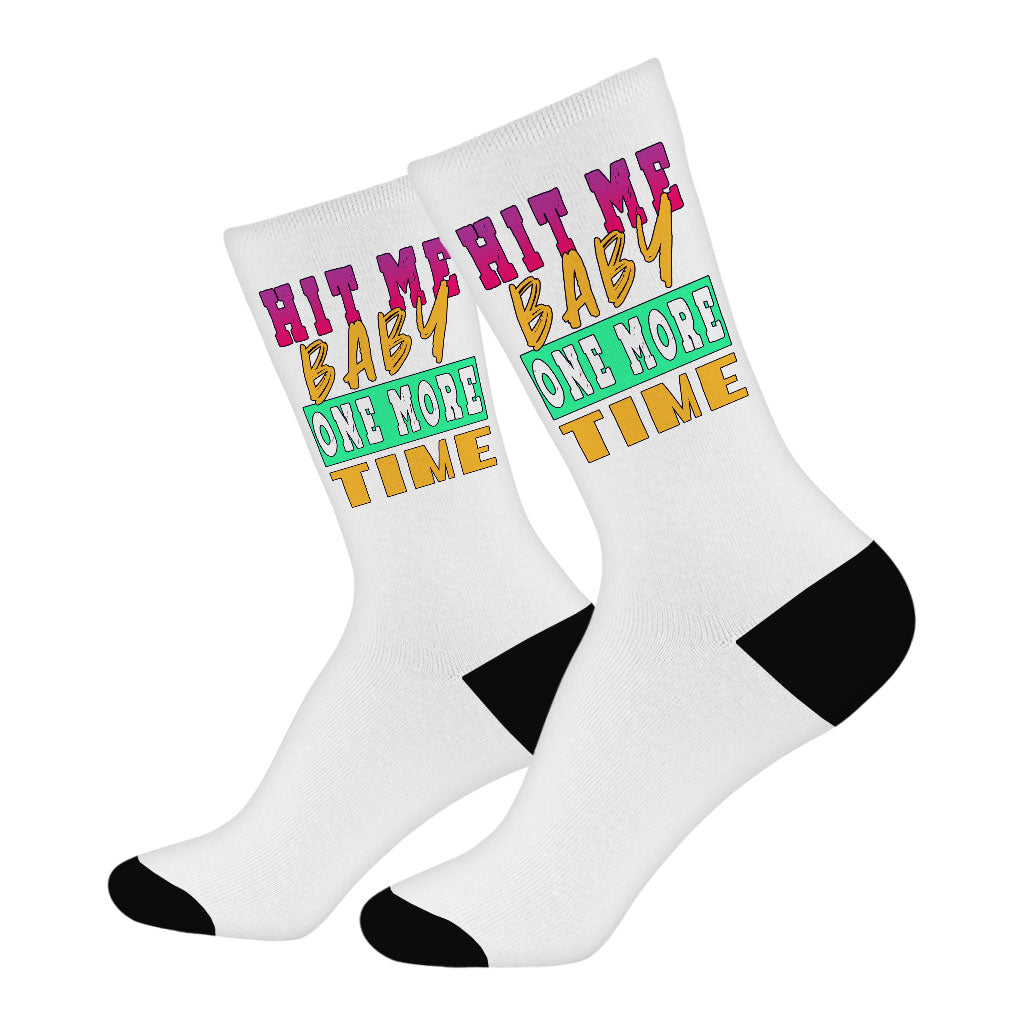 Hit Me Baby One More Time Socks - Song Lyrics Novelty Socks - Cool Graphic Crew Socks