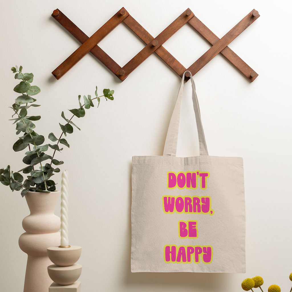 Don't Worry Be Happy Small Tote Bag - Cute Shopping Bag - Trendy Tote Bag