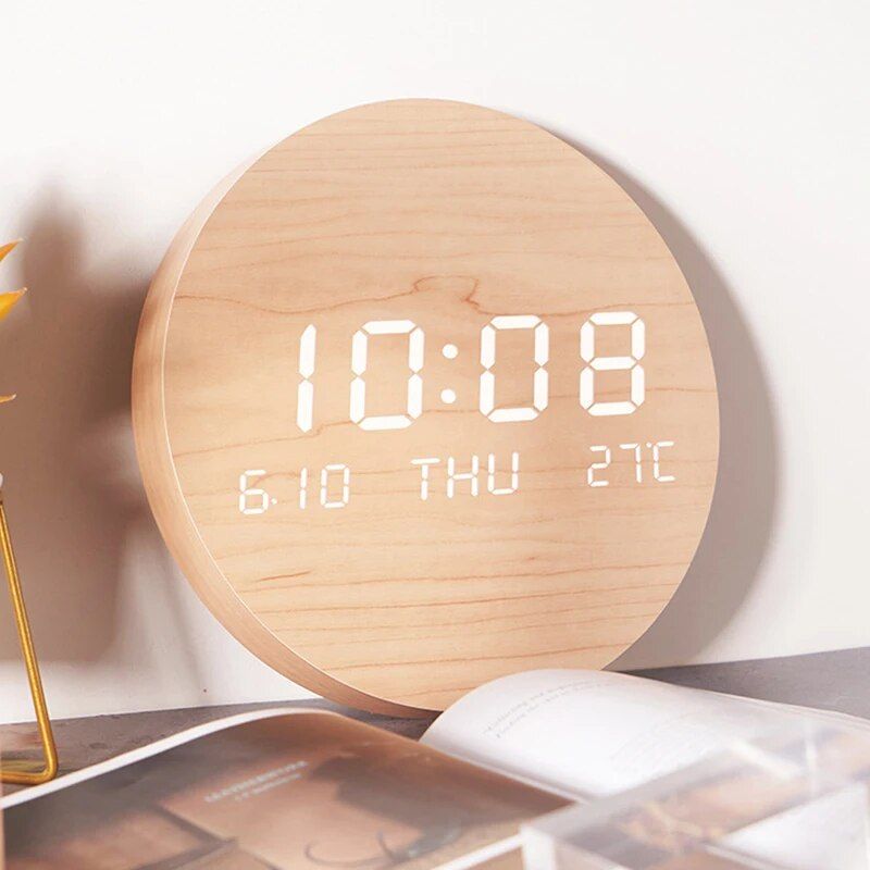 Modern Nordic-Style LED Digital Wall Clock with Temperature Display