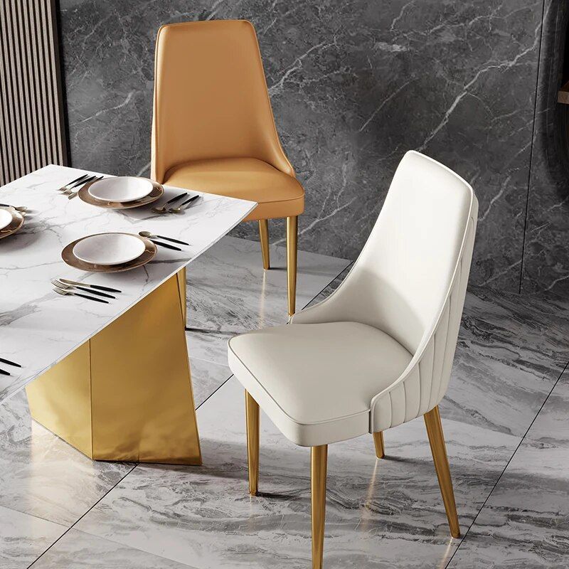 Elegant Modern Dining Chair with Gold Legs - Luxury Synthetic Leather Seating for Home and Events