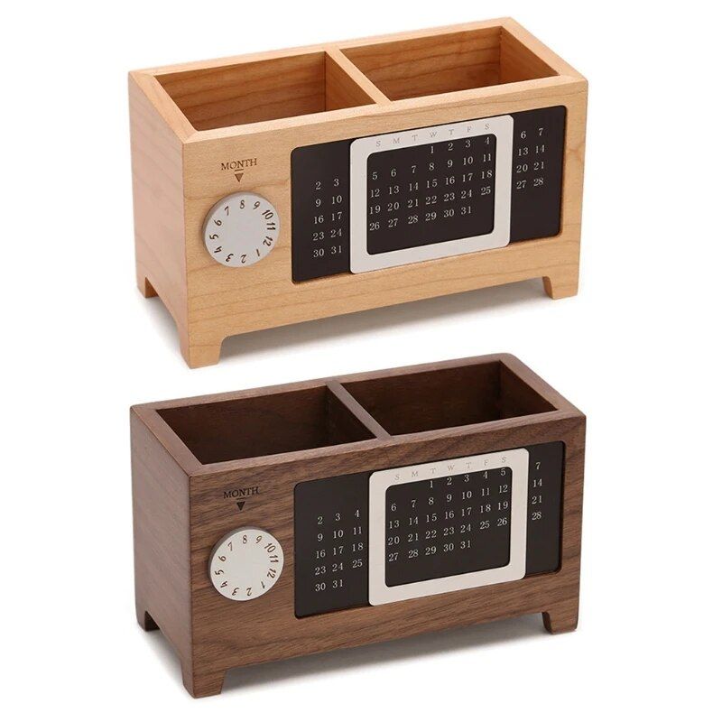 Multifunctional Wooden Desktop Organizer with Calendar