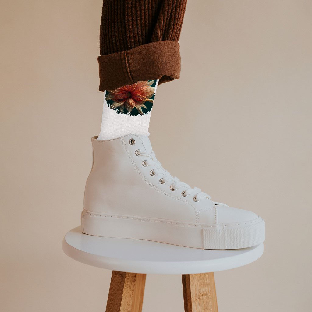 Dahlia Flower Socks - Flower Novelty Socks - Printed Crew Socks