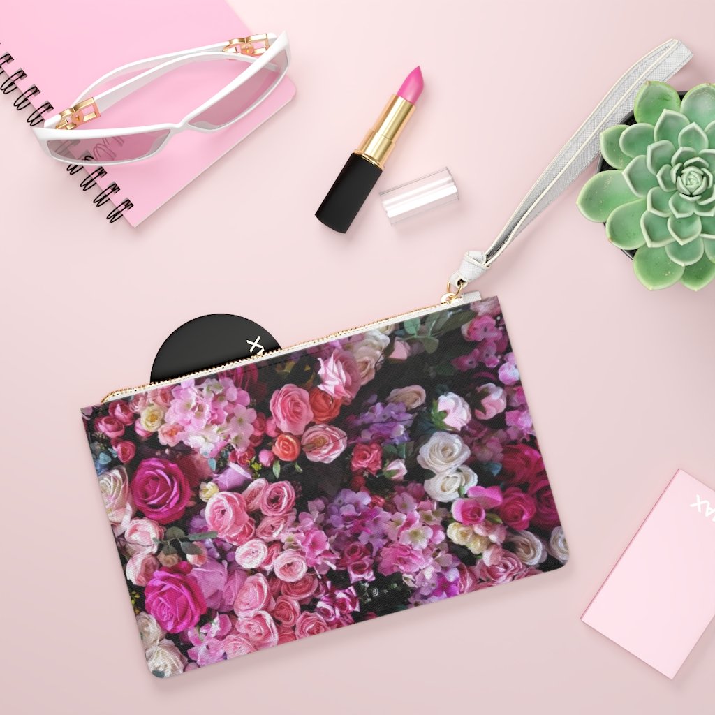 Floral Bouquet Designed Zipped Clutch Bag