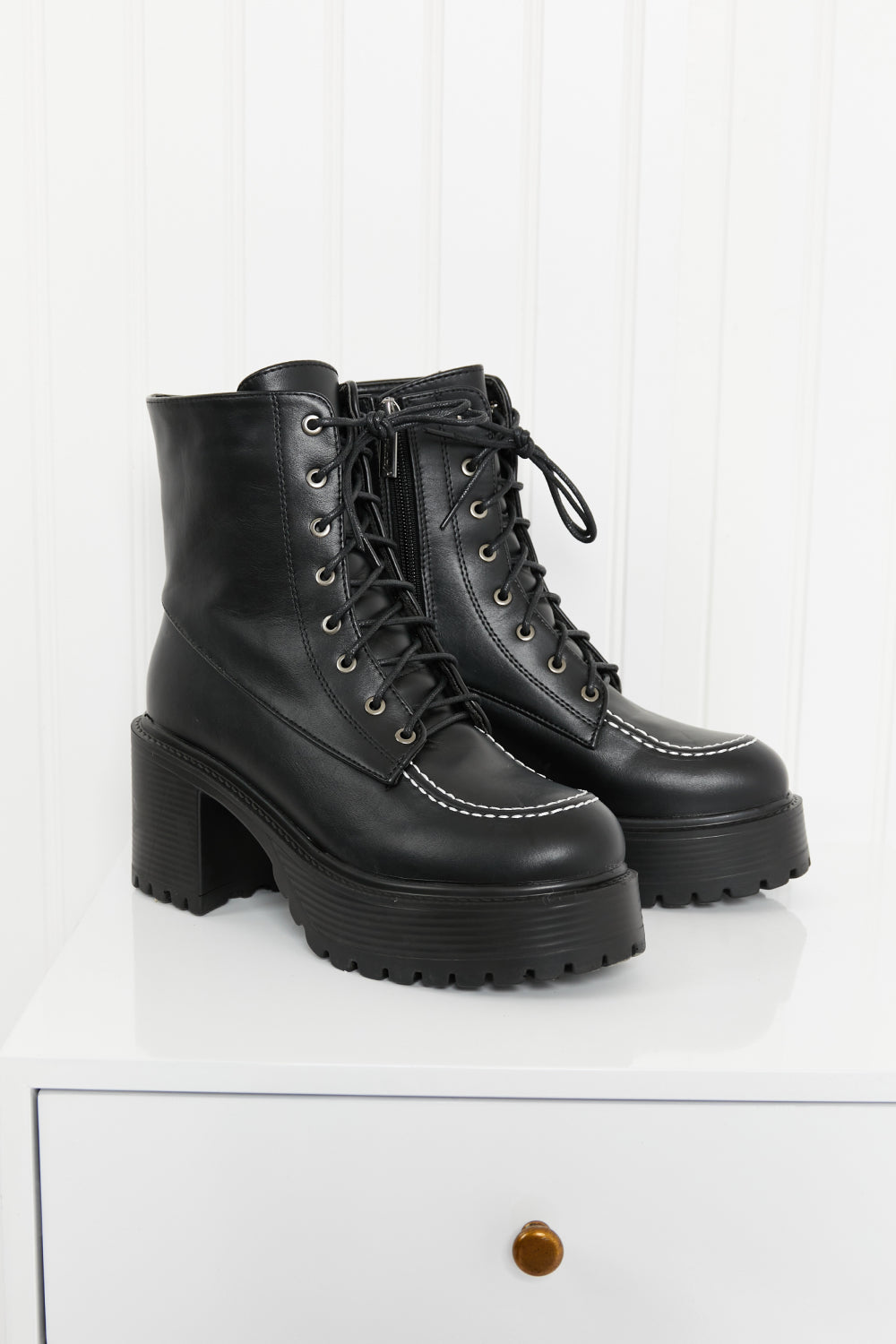 Climbing the Ranks Platform Combat Boots in Black