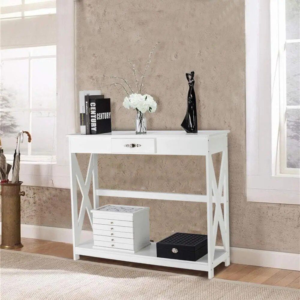 Elegant Farmhouse Console Table with Drawer and Shelf