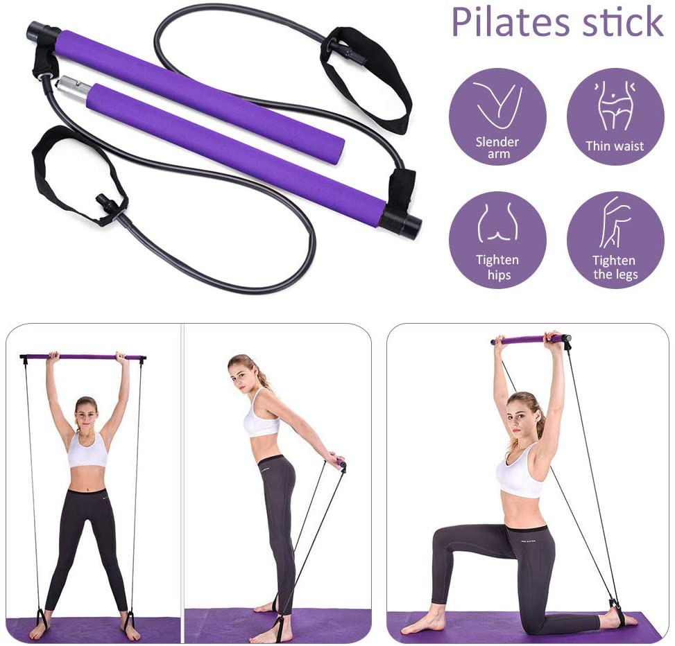 Adjustable Pilates Bar Kit Resistance Band Exercise Stick Toning Gym