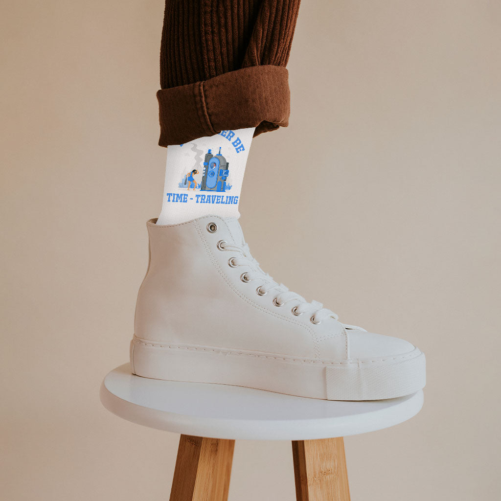 Time Traveling Socks - Cool Novelty Socks - Printed Crew Socks