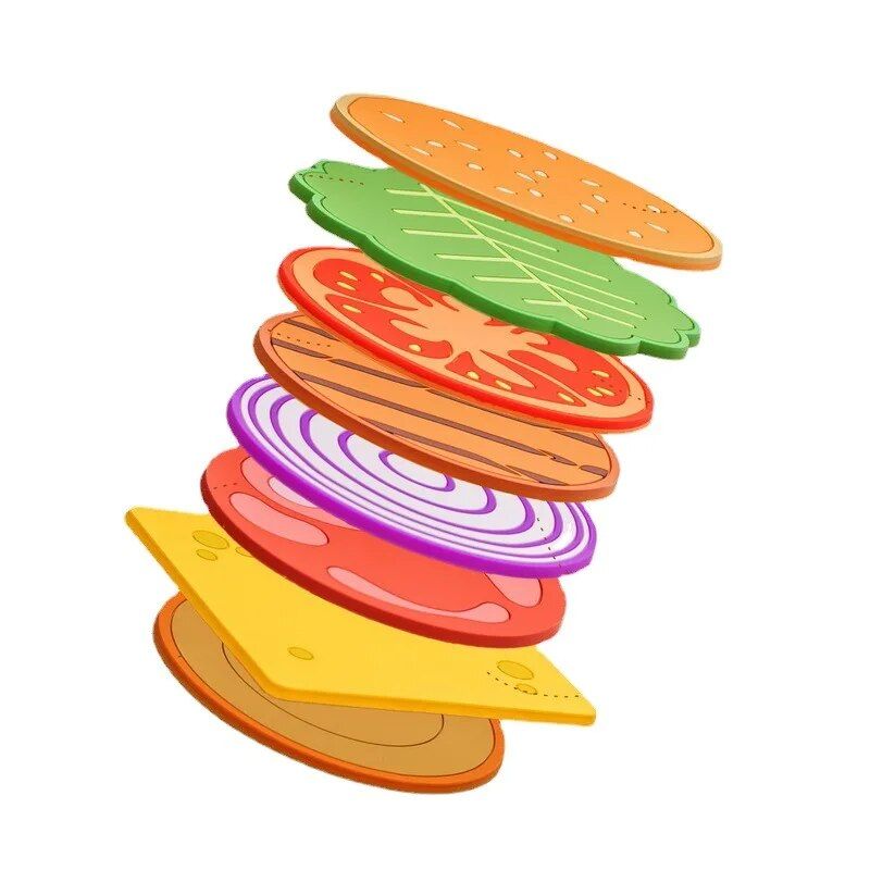 Eco-Friendly Cartoon Hamburger Silicone Placemats - Heat-Resistant Drink Coasters, 8 Piece Set