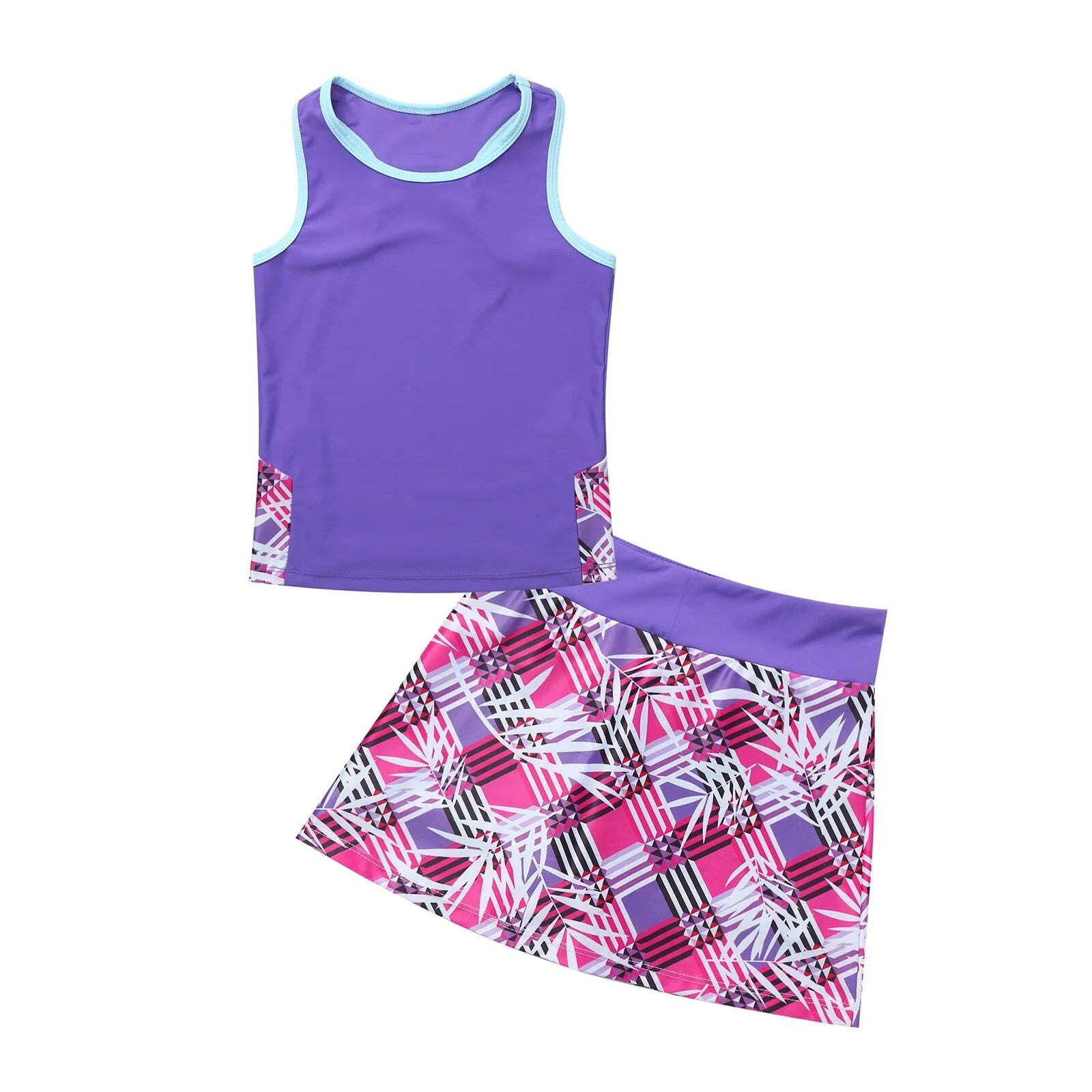 Girls' Active Tennis Outfit: Sleeveless Top & Skirt Set for Sports and Play