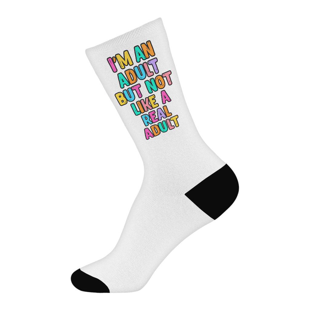 I'm an Adult Socks - Colorful Novelty Socks - Printed Crew Socks