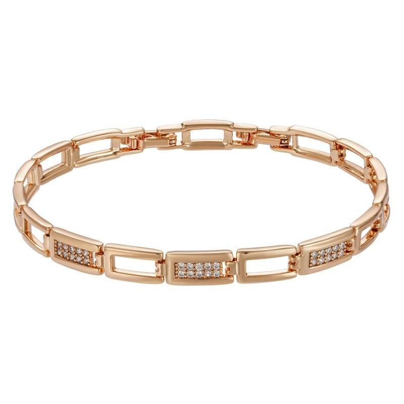 Rose Gold Square Zircon Bracelet - Luxury Geometric Link Chain for Women