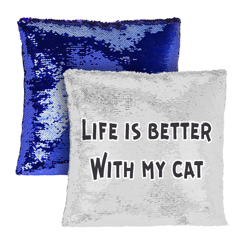 Cat Lover Sequin Pillow Case - Cat Themed Pillow Case - Cool Pillowcase