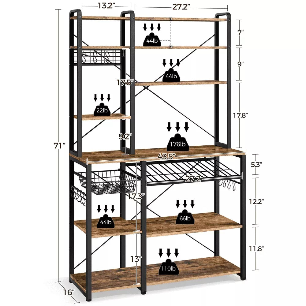 71-Inch Industrial Rustic Baker's Rack and Microwave Stand in Weathered Sand