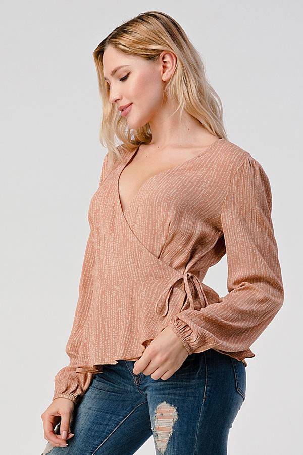 Surplice Long Sleeve With Peplum Hem Blouse Top