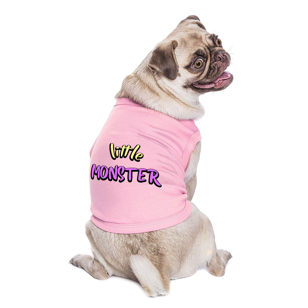 Little Monster Dog Sleeveless Shirt - Unique Dog Shirt - Word Print Dog Clothing