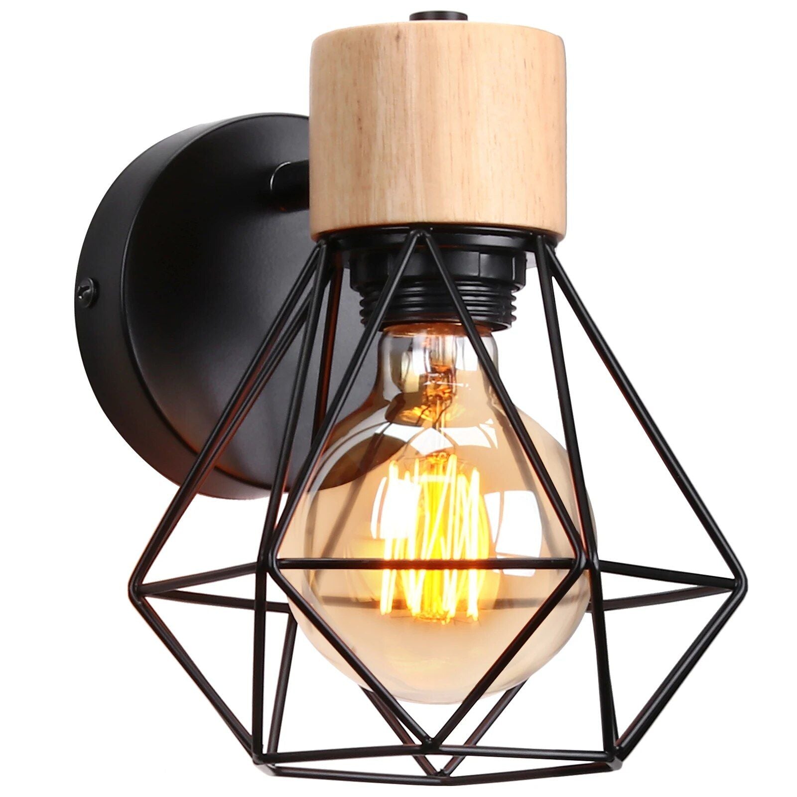 Chic Retro-Modern Iron & Wood Wall Sconce