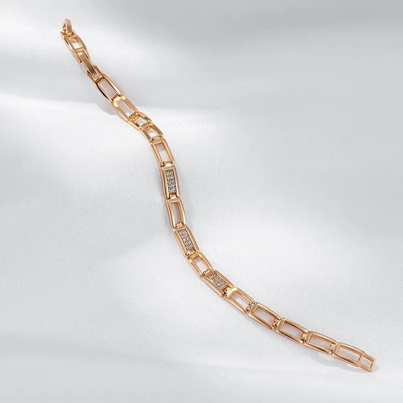 Rose Gold Square Zircon Bracelet - Luxury Geometric Link Chain for Women