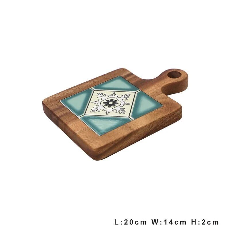 Acacia Wood and Colorful Tile Trivet - Multipurpose Anti-Scald Pot Mat and Drink Coaster