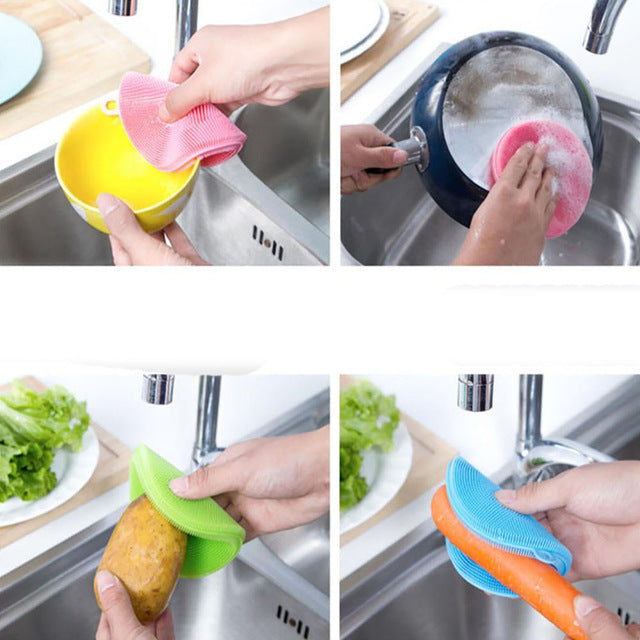 3Pcs Silicone Dish Washing Sponge Scrubber Kitchen