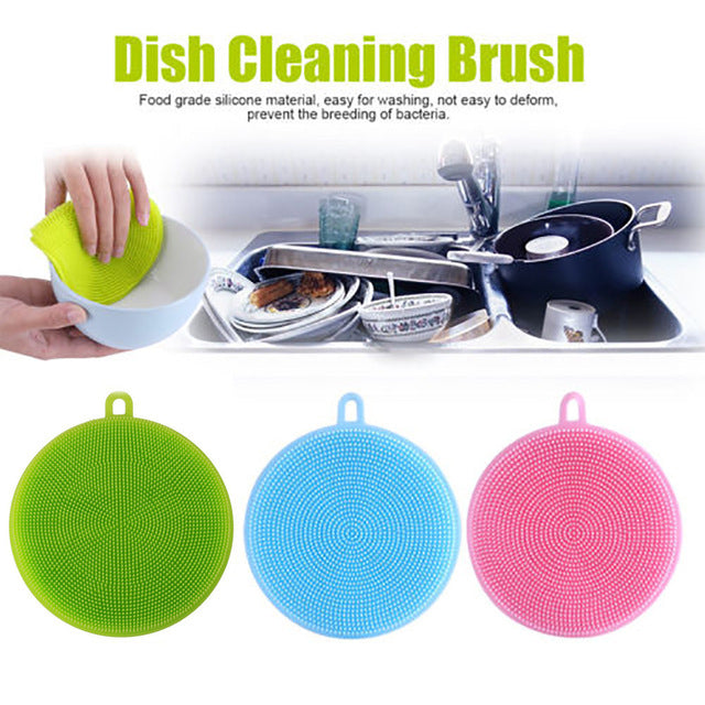 3Pcs Silicone Dish Washing Sponge Scrubber Kitchen