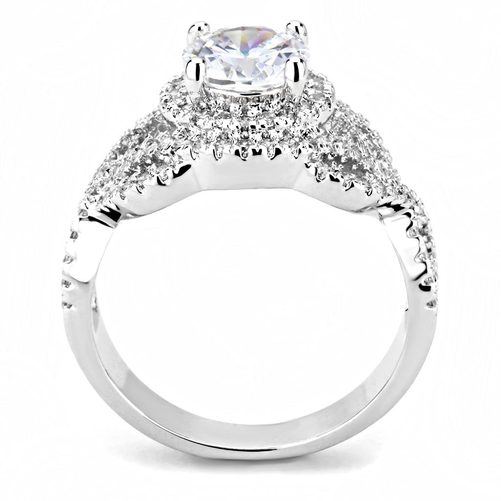 3W1519 - Rhodium Brass Ring with AAA Grade CZ in Clear