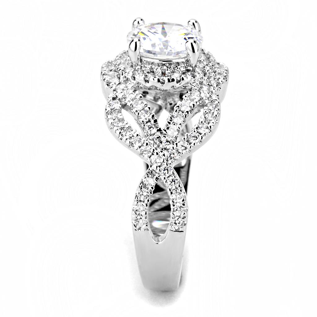 3W1519 - Rhodium Brass Ring with AAA Grade CZ in Clear