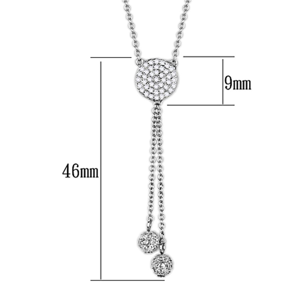 3W429 - Rhodium Brass Necklace with AAA Grade CZ in Clear