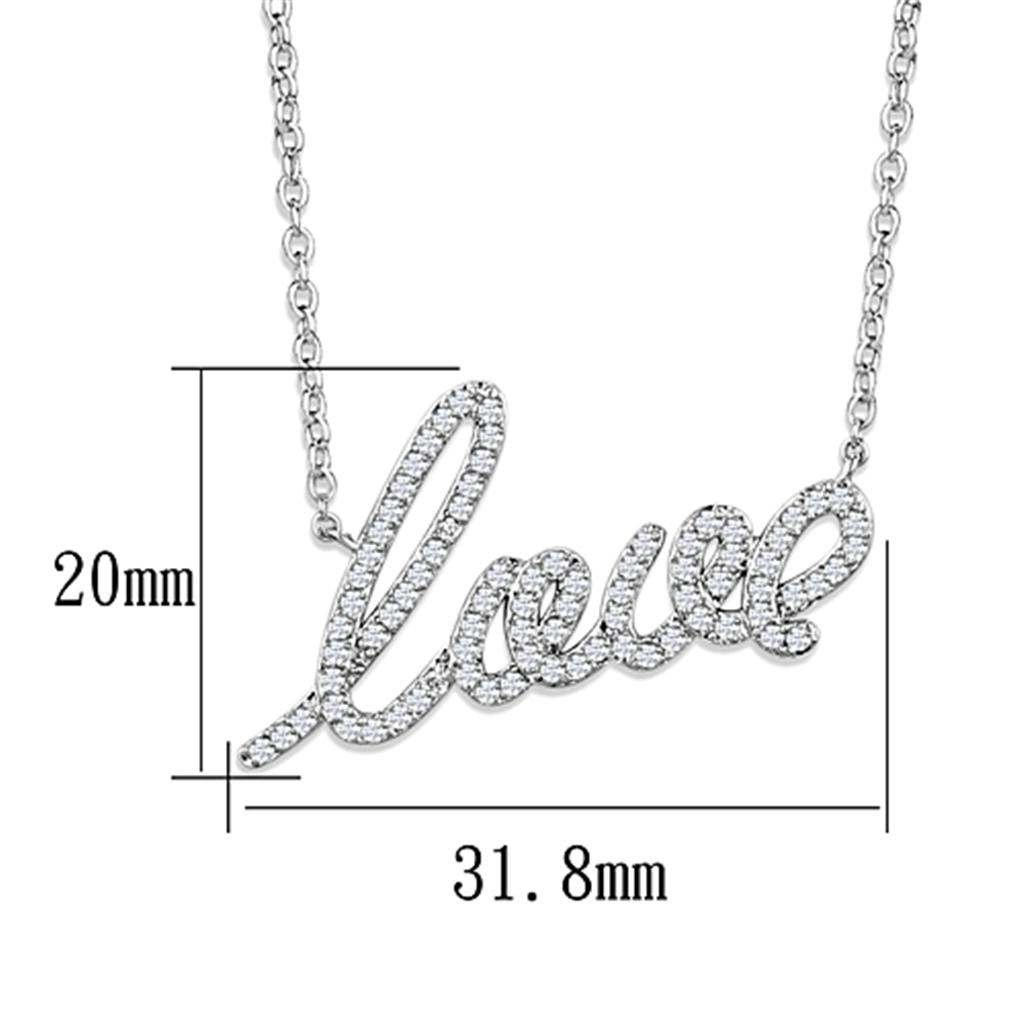 3W453 - Rhodium Brass Necklace with AAA Grade CZ in Clear