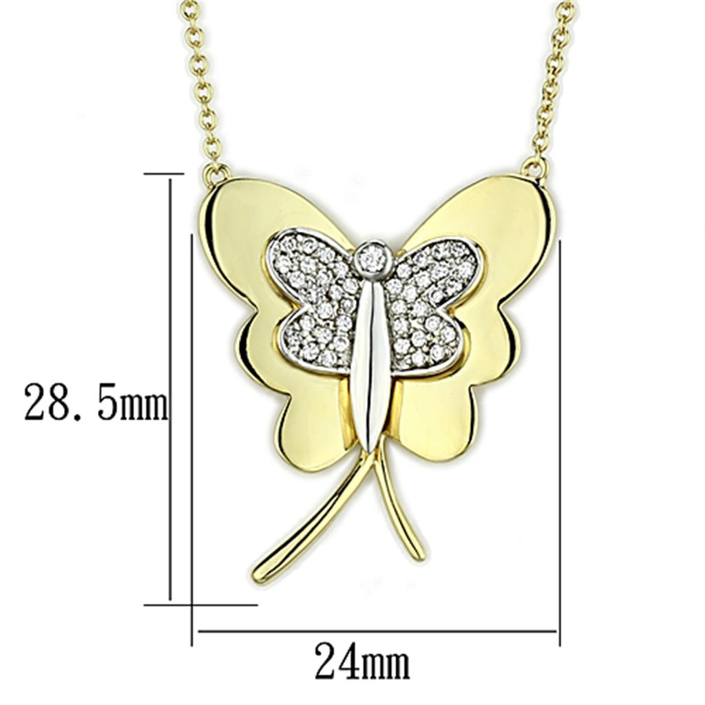 3W459 - Gold+Rhodium Brass Necklace with AAA Grade CZ in Clear