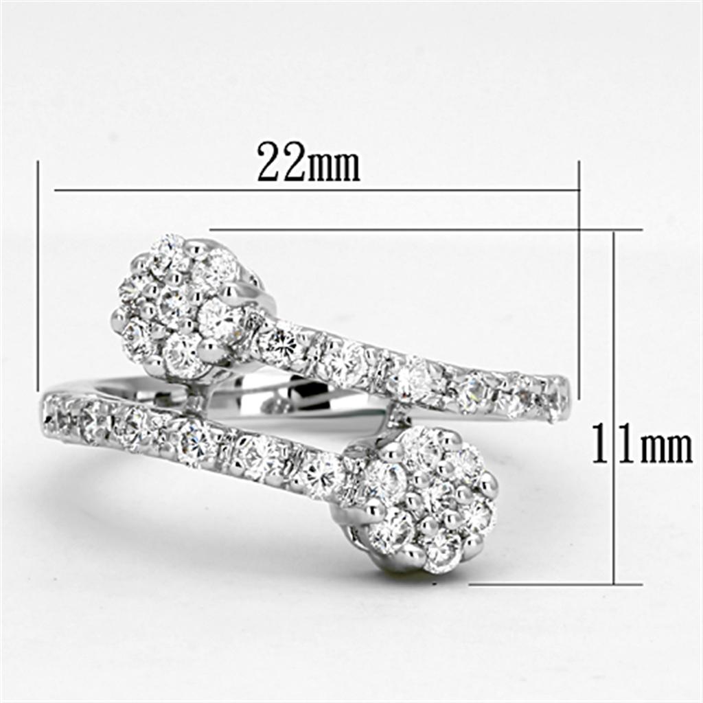 3W490 - Rhodium Brass Ring with AAA Grade CZ in Clear