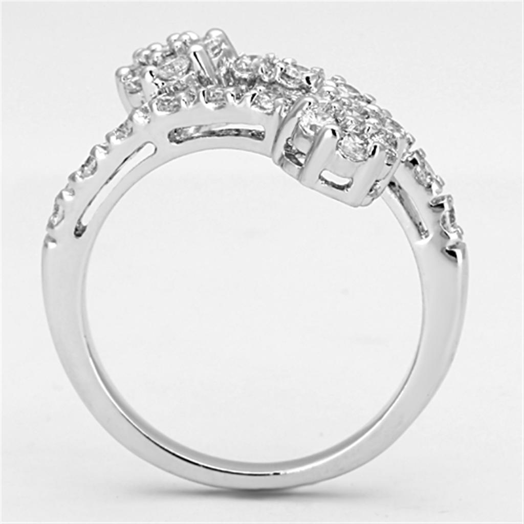 3W490 - Rhodium Brass Ring with AAA Grade CZ in Clear