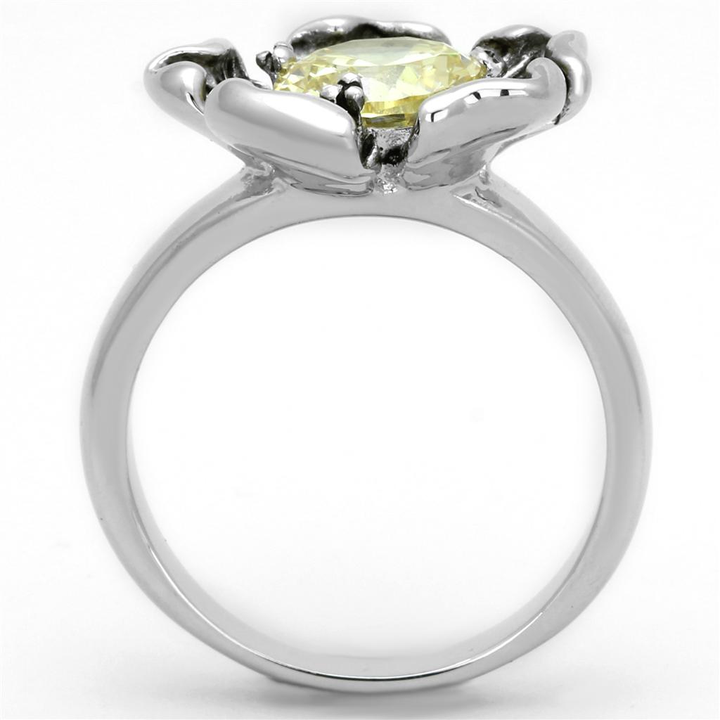 3W585 - Rhodium Brass Ring with AAA Grade CZ in Citrine Yellow