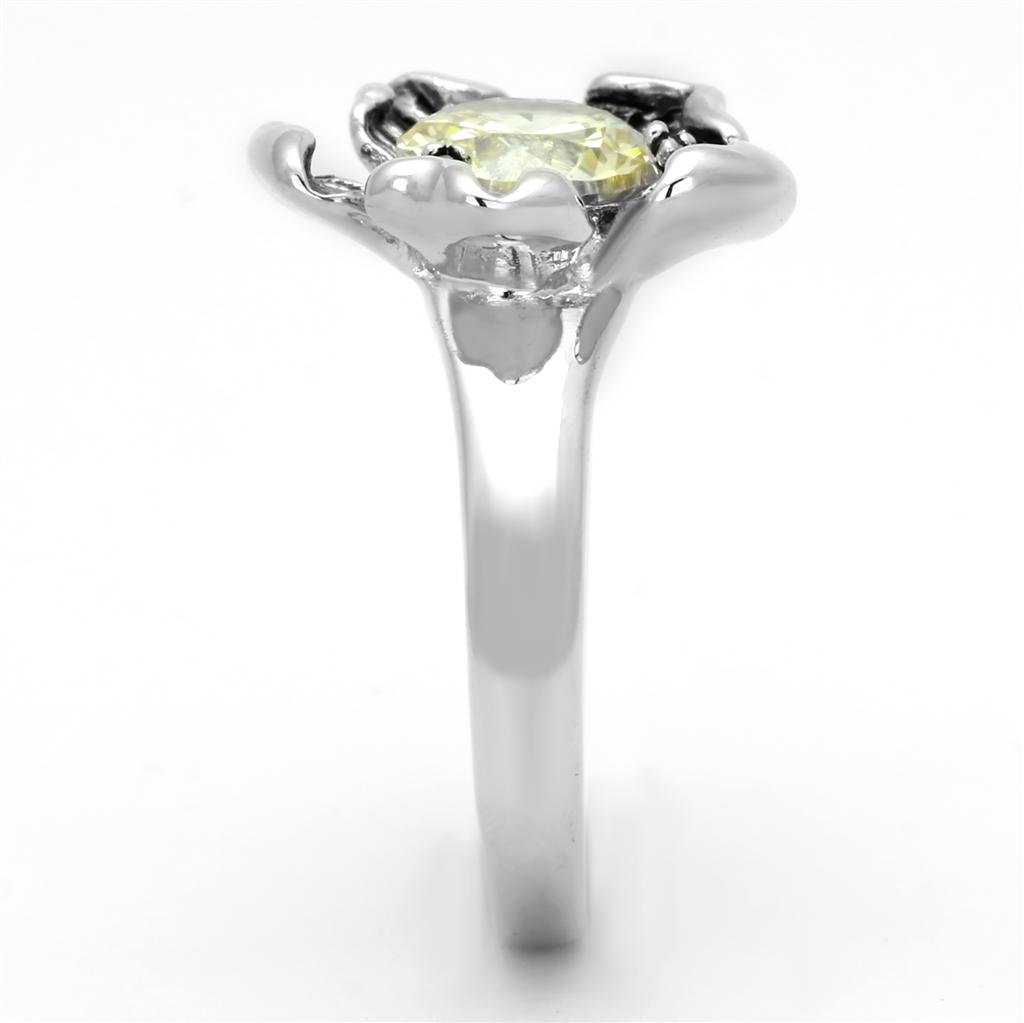 3W585 - Rhodium Brass Ring with AAA Grade CZ in Citrine Yellow