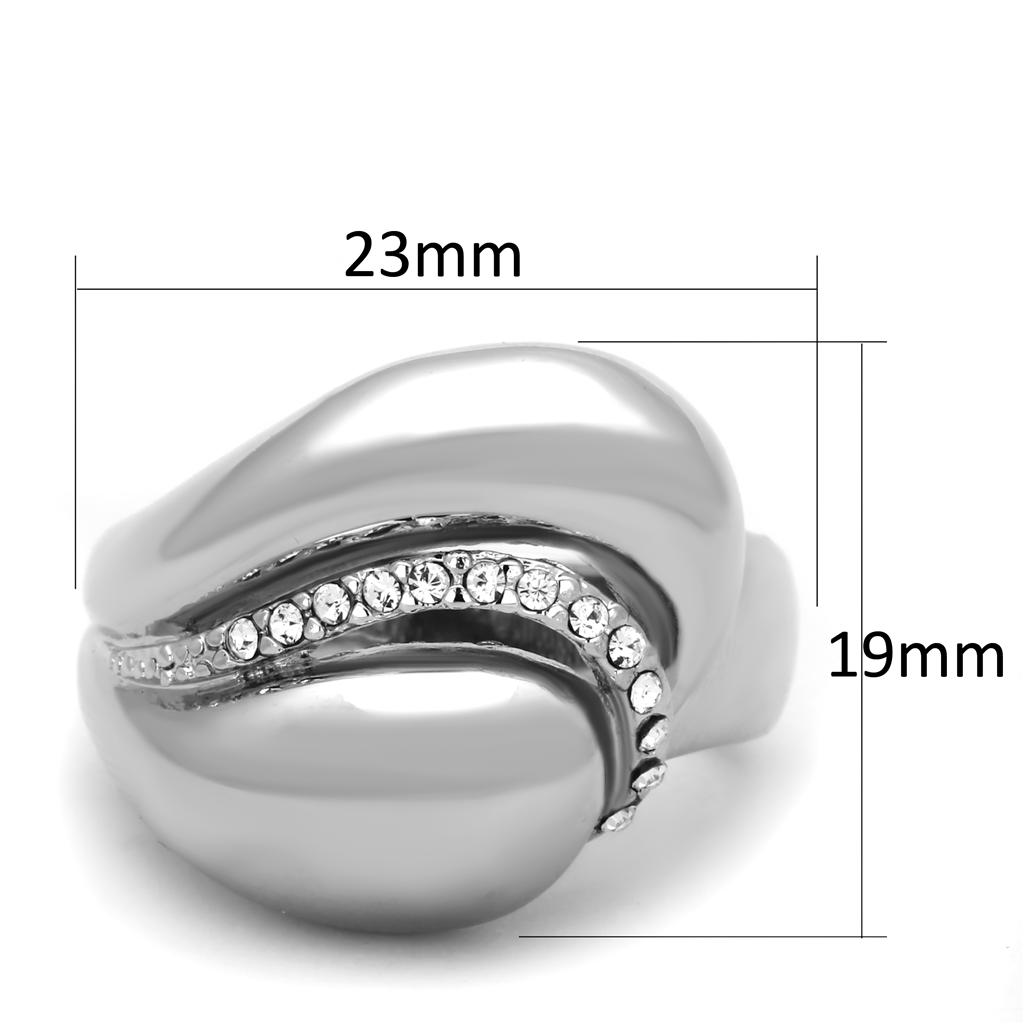 3W586 - Rhodium Brass Ring with Top Grade Crystal in Clear