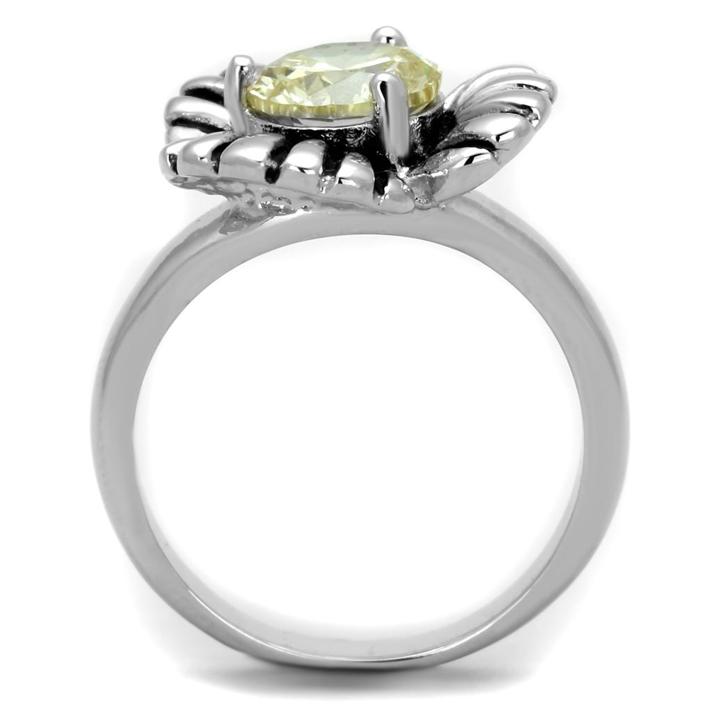 3W598 - Rhodium Brass Ring with AAA Grade CZ in Citrine Yellow