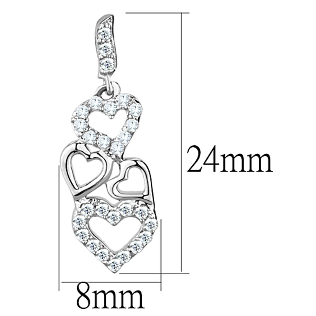 3W640 - Rhodium Brass Earrings with AAA Grade CZ in Clear