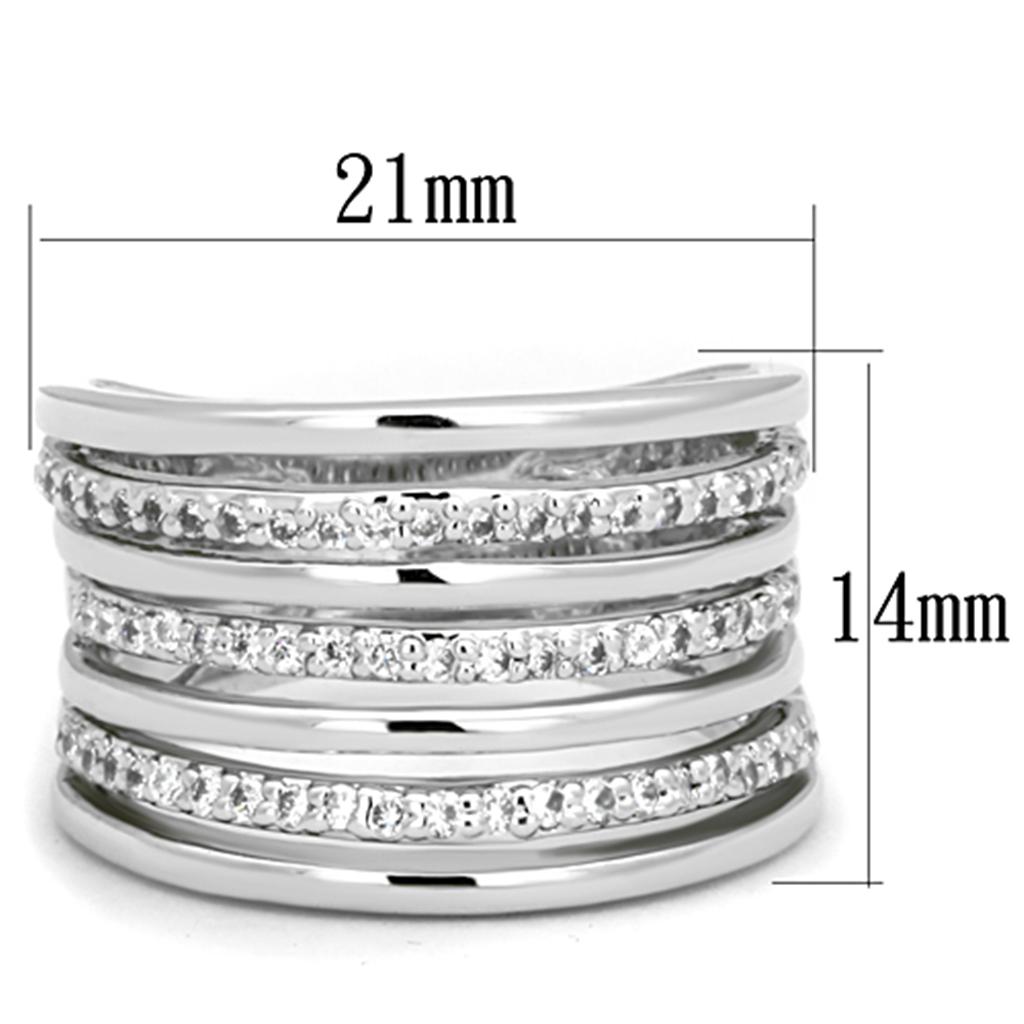 3W791 - Rhodium Brass Ring with AAA Grade CZ in Clear