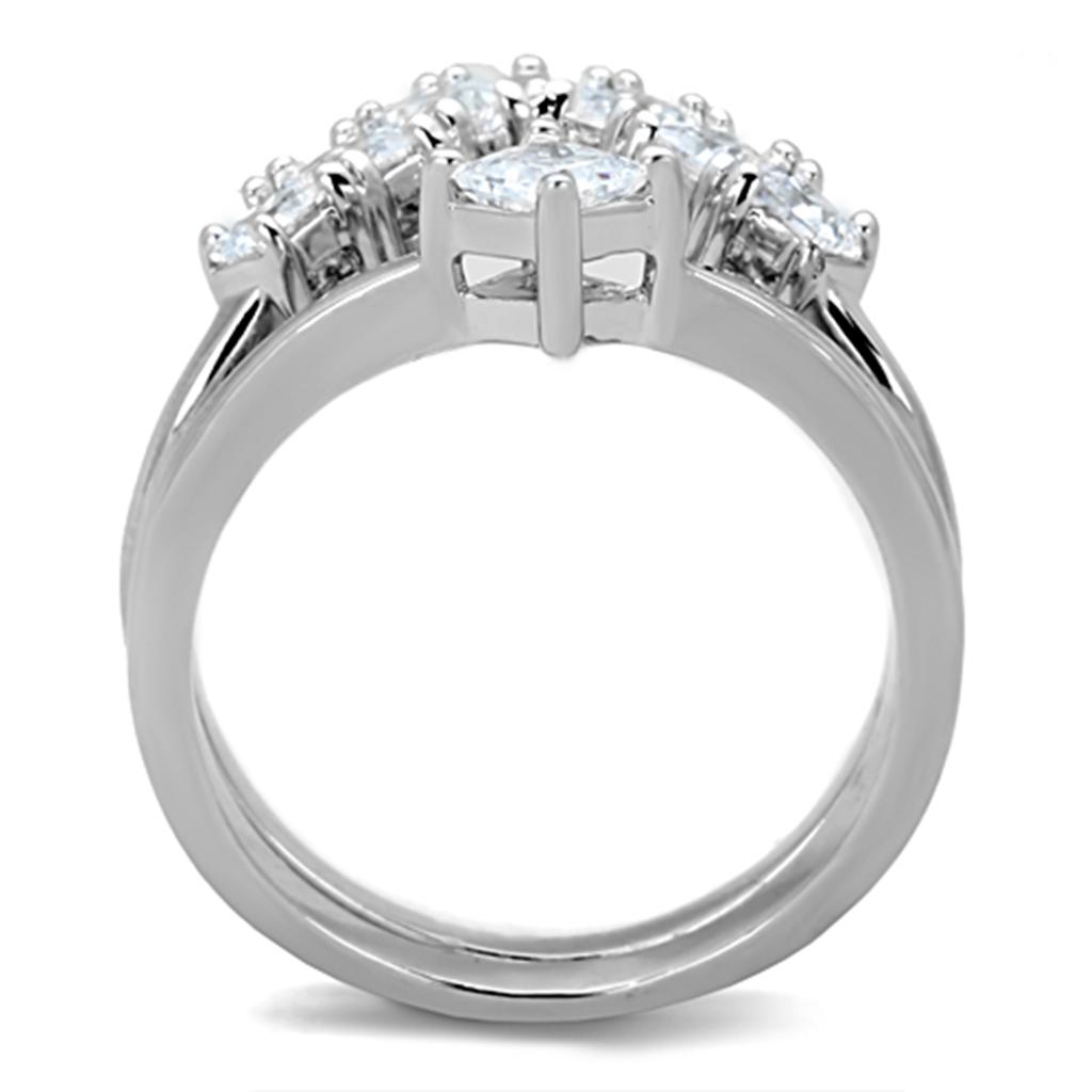 3W815 - Rhodium Brass Ring with AAA Grade CZ in Clear