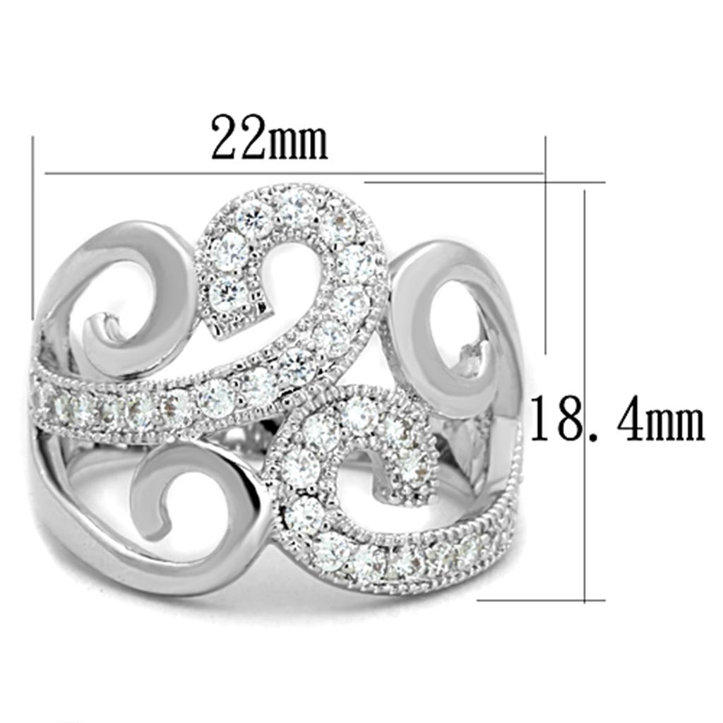 3W827 - Rhodium Brass Ring with AAA Grade CZ in Clear