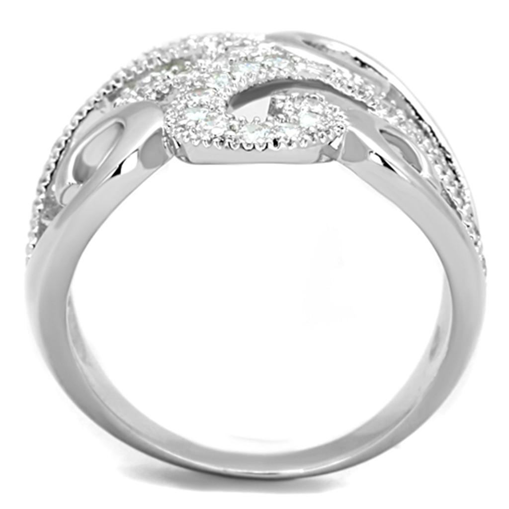 3W827 - Rhodium Brass Ring with AAA Grade CZ in Clear