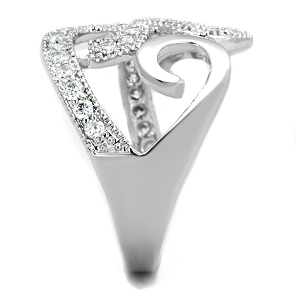 3W827 - Rhodium Brass Ring with AAA Grade CZ in Clear