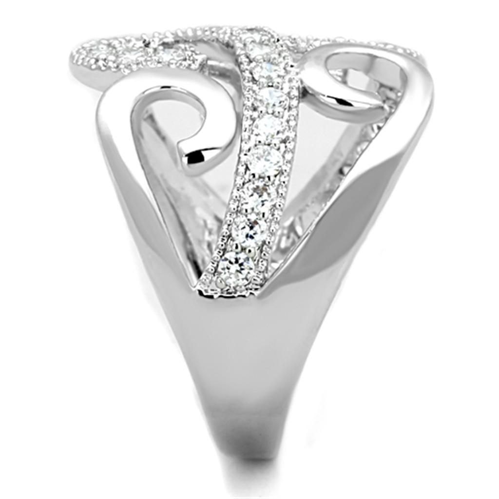 3W827 - Rhodium Brass Ring with AAA Grade CZ in Clear