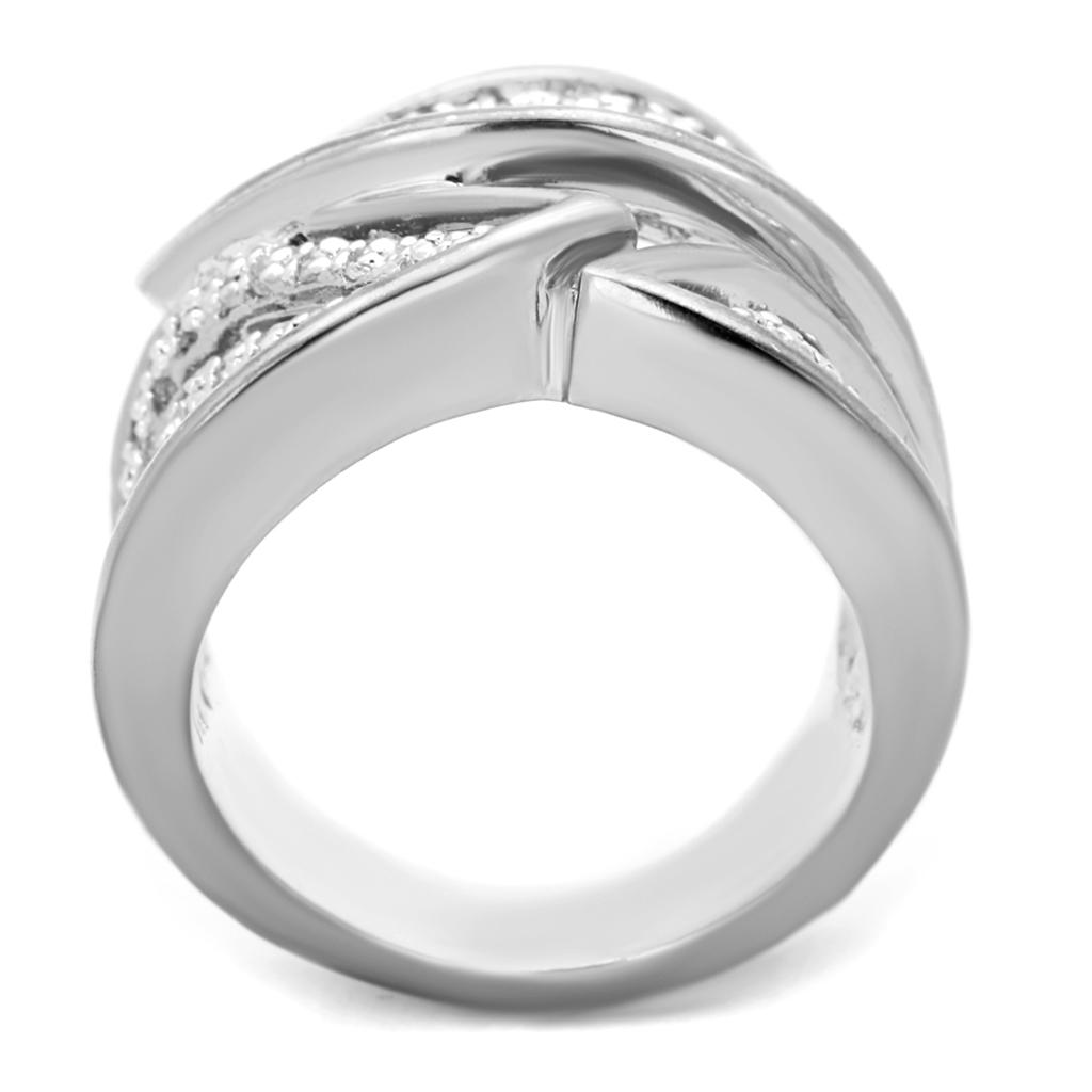 3W854 - Rhodium Brass Ring with AAA Grade CZ in Clear