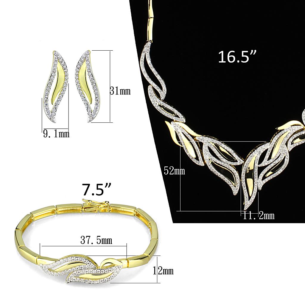 3W941 - Gold+Rhodium Brass Jewelry Sets with AAA Grade CZ in Clear