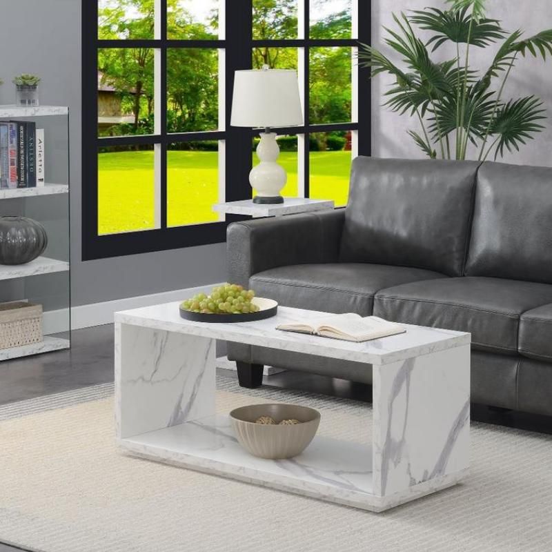 Elegant Faux White Marble Coffee Table with Shelf