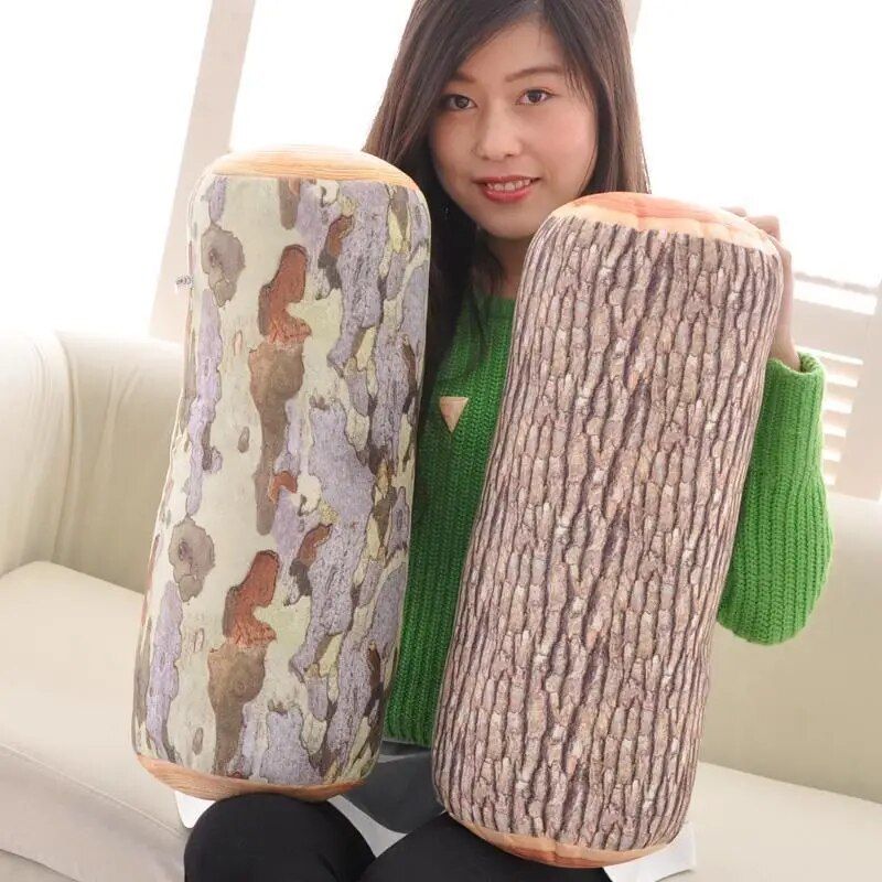 Nature-Inspired Plush Tree Stump Pillow