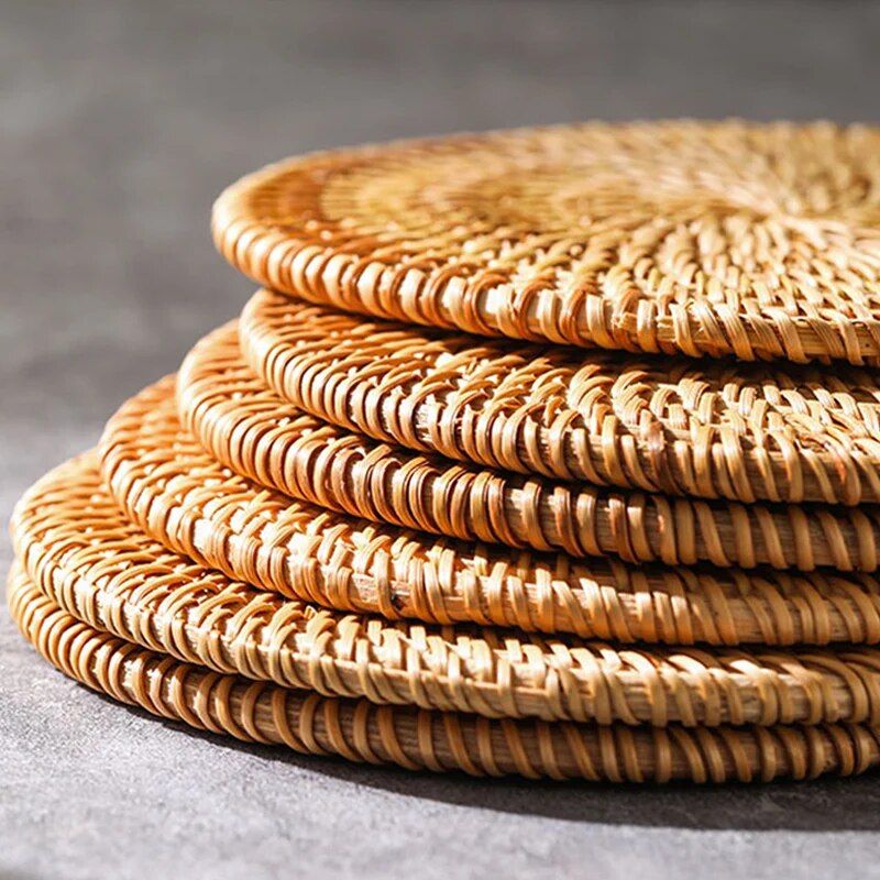 Versatile Natural Rattan Coasters - Handwoven, Heat Resistant, Multi-Size