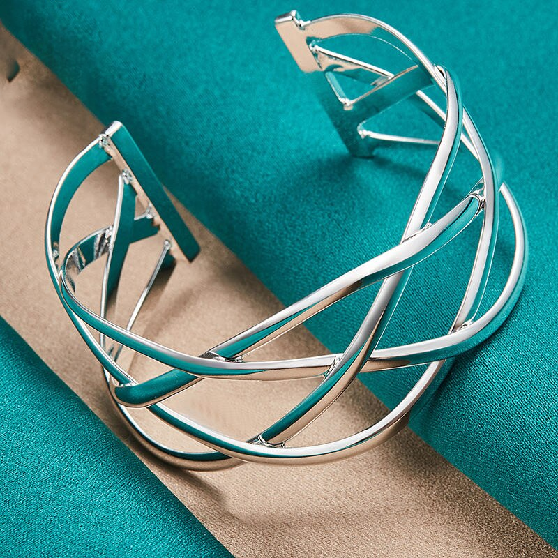 Elegant Sterling Silver Geometric Cuff Bracelet for Special Occasions